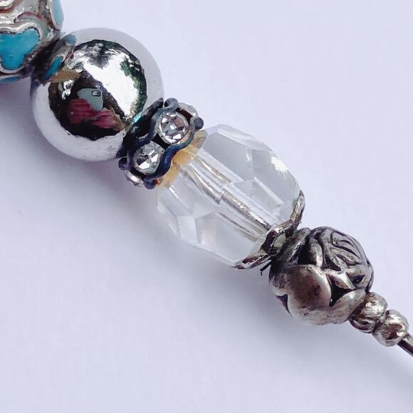 Vintage Mid Century Cloisonné Hat Pin AB Glass Beads Floral Stick Pin 1950s - Picture 14 of 16